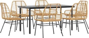 vidaXL Σετ Τραπεζαρίας Κήπου 7 Τεμαχίων από Καφέ Πολυεστέρα Ρατάν