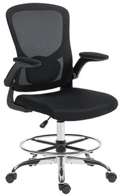 HOMCOM Καρέκλα σχεδίασης με οσφυϊκή υποστήριξη, ρυθμιζόμενο ύψος, περιστρεφόμενη, για οικιακό γραφείο, στούντιο, καλλιτεχνικά έργα, μαύρο