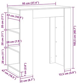 Τραπέζι Μπαρ με Ράγες Καφέ Δρυς 95x47x103,5 εκ. Επεξεργ. Ξύλο - Καφέ