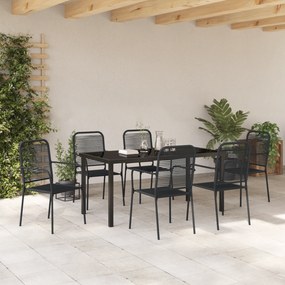 vidaXL Σετ Τραπεζαρίας 7 Τεμαχίων Μαύρο Βαμβακερό Σχοινί και Χάλυβας