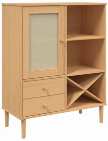 vidaXL Ντουλάπι Ψηλό SENJA Καφέ/Ρατάν 90x40x112 εκ. Μασίφ Ξύλο Πεύκου