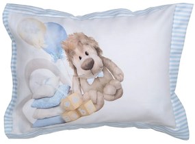 Μαξιλαροθήκη Παιδική Leo White-Blue Anna Riska 30 X 40 100% Βαμβακοσατέν