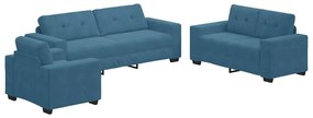 vidaXL Καναπές 3 pcs Μπλε Ύφασμα μείγματος λινών