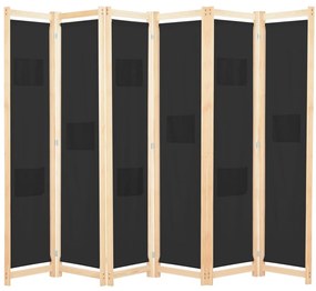 Διαχωριστικό Δωματίου με 6 Πάνελ Μαύρο 240x170x4 εκ. Υφασμάτινο