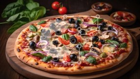 Intra Συλλεκτικό Ξύλινο Παζλ Plywood  4mm - Λαχταριστή πίτσα με μανιτάρια, ελιές και ντομάτες Σε Ξύλινο Κουτί - Διαστάσεις: 10x10 cm – 25 κομμάτια