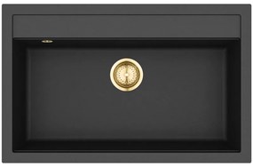 Helika Quadro SQQ 103 Ένθετος Γρανιτένιος Νεροχύτης με Χρυσή Βαλβίδα Μ79.5xΠ50.5cm Μαύρος
