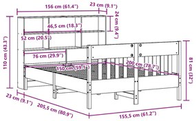 Σκελετός Κρεβατιού Χωρίς Στρώμα 150x200 εκ Μασίφ Ξύλο Πεύκου - Καφέ