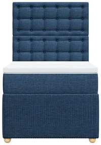 vidaXL Κρεβάτι Boxspring με Στρώμα Μπλε 90x190 εκ.Υφασμάτινο