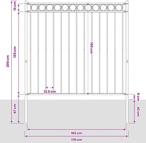 vidaXL Στοιχείο Φράχτη ASSEN 170 x 200 εκ. Ατσάλι Γκρι