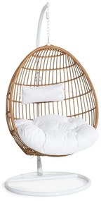 Κρεμαστή πολυθρόνα Comfort Garden 528, Άσπρο, Καφέ, 196x95x95cm, Πλαστικό ψάθινο, Ταπισερί, Μέταλλο