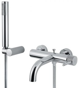 Armando Vicario Industrial Chrome Μπαταρία Λουτρού Με Τηλέφωνο, Επίτοιχο Στήριγμα Τηλεφώνου &amp; Άθραυστο Σπιράλ 1,5m 512100-100
