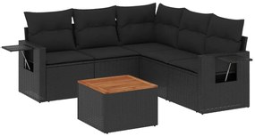 vidaXL Καναπές Κήπου 6 Τεμαχίων Μαύρο από Συνθετικό Ρατάν με Μαξιλάρια
