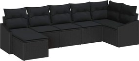 vidaXL Σετ Καναπέ με μαξιλάρι 7 pcs Μαύρο συνθετικό ρατάν