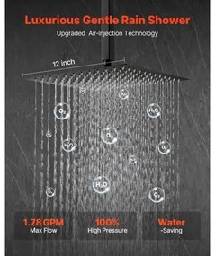 VEVOR Shower Faucet Set 12&quot; Square Rain Shower Head and Hand Set Matte Black