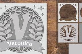 Intra απο ξύλο plywood Χρώμα wenge 3mm-4mm πάχος - Floral Alphabet Shadow Box - Letter V Δίασταση 25x25 cm INTRAFABR-88150749