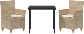 vidaXL Σέτ φαγητού για κήπο 3 pcs Μπεζ συνθετικό ρατάν