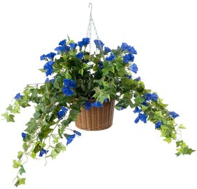 Τεχνητό Κρεμαστό Φυτό Morning Glory 20636 55cm Multi-Blue GloboStar Wood, Fabric