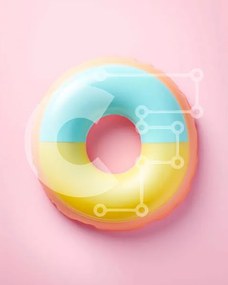 Intra Συλλεκτικό Ξύλινο Παζλ Plywood 4mm - Πολύχρωμο φουσκωτό δαχτυλίδι σε ροζ φόντο Σε Ξύλινο Κουτί - Διαστάσεις Puzzle: 10x10 cm – 25 κομμάτια