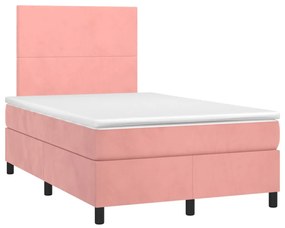 Κρεβάτι Boxspring με Στρώμα &amp; LED Ροζ 120x200 εκ. Βελούδινο - Ροζ