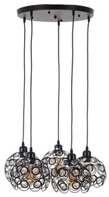 Artekko Iron Φωτιστικό Οροφής 5φωτο (Ε27) Μαύρο Μεταλλικό με Κρυσταλλάκια (46x46x22)cm