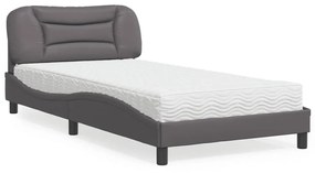 Κρεβάτι με Στρώμα Γκρι 100x200 εκ. από Συνθετικό Δέρμα - Γκρι