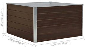 vidaXL Ζαρντινιέρα Ψηλή Καφέ 100 x 100 x 45 εκ. Γαλβανισμένος Χάλυβας