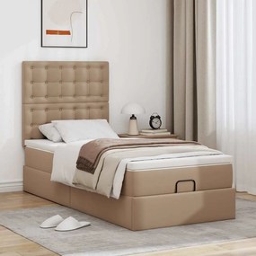 VidaXL Οθωμανικό κρεβάτι με στρώμα & LEDs Cappucino Faux Leather