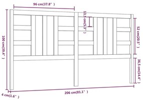 Κεφαλάρι Κρεβατιού Γκρι 206 x 4 x 100 εκ. από Μασίφ Ξύλο Πεύκου - Γκρι