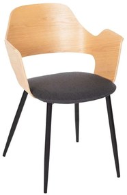 Καρέκλα Velp HM9616.02 55,5x50x79cm Με Μεταλλικά Πόδια Από Ξύλο Natural-Grey Metal,Fabric,Wood