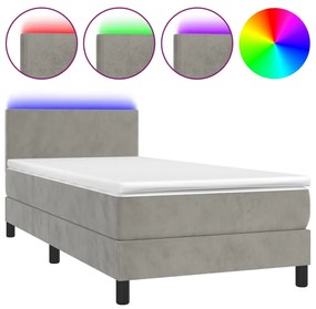 Κρεβάτι Boxspring με Στρώμα &amp; LED Αν.Γκρι 90x190 εκ. Βελούδινο - Γκρι