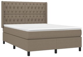 vidaXL Κρεβάτι Boxspring με Στρώμα &amp; LED Taupe 140x200 εκ. Υφασμάτινο