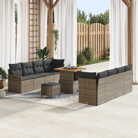 vidaXL Σετ Καναπέ Κήπου Ρυθμιζόμενο ύψος 11 pcs Γκρι συνθετικό ρατάν