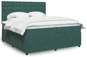 vidaXL Κρεβάτι Boxspring με Στρώμα Σκούρο Πράσινο 200x200εκ. Βελούδινο
