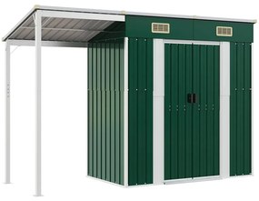 vidaXL Αποθήκη Κήπου Εκτεταμένη Οροφή Πράσινη 277x107x181 εκ. Ατσάλι