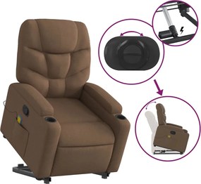 vidaXL Πολυθρόνα Μασάζ Ανακλινόμενη με Ανύψωση Καφέ Υφασμάτινη