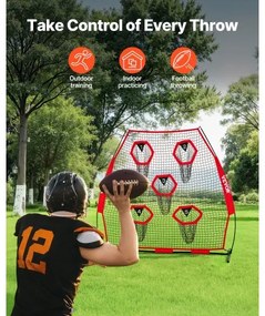 VEVOR 2133.6 x 2133.6mm Football Trainer Throwing Net, Training Throwing Target Practice Net with 5 Target Pockets, Knotless Net Includes Straps and Portable Carry Case, Improve QB Throwing Accuracy
