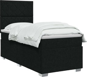 vidaXL Κρεβάτι box spring με στρώμα Μαύρο 90 x 200 cm Ύφασμα