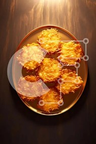 Intra Συλλεκτικό Ξύλινο Παζλ Plywood 4mm - Golden Fritters σε ένα πιάτο Σε Ξύλινο Κουτί - Διαστάσεις: 10x10 cm – 25 κομμάτια