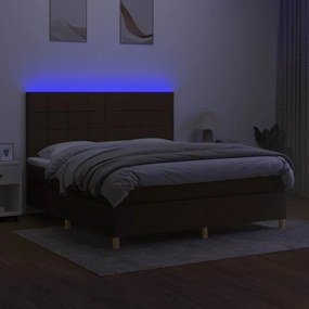 vidaXL Κρεβάτι Boxspring με Στρώμα &amp; LED Σκ.Καφέ 180x200εκ. Υφασμάτινο