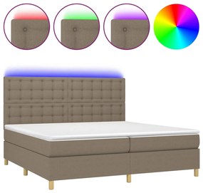 Κρεβάτι Boxspring με Στρώμα &amp; LED Taupe 200x200 εκ. Υφασμάτινο - Μπεζ-Γκρι