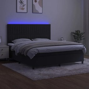vidaXL Κρεβάτι Boxspring με Στρώμα &amp; LED Μαύρο 180x200 εκ. Βελούδινο