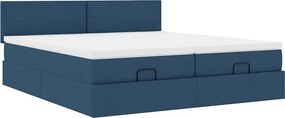 vidaXL Οθωμανικό κρεβάτι με στρώματα &amp; LEDs Μπλε 180x200cm ύφασμα