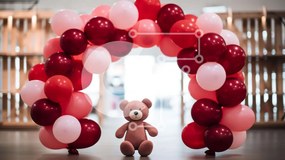 Intra Συλλεκτικό Ξύλινο Παζλ Plywood 4mm - Αρκουδάκι κάτω από κόκκινο και ροζ μπαλόνι καμάρα Σε Ξύλινο Κουτί - Διαστάσεις Puzzle: 10x10 cm – 25 κομμάτια