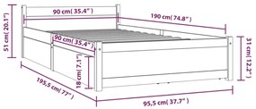 vidaXL Πλαίσιο Κρεβατιού με Συρτάρια 90 x 190 εκ Single