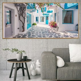 Πίνακας σε Plexiglass με Θέμα &#8220;Σοκάκι στη Σαντορίνη&#8221; σε ξύλινη Κορνίζα με ρυθμιζόμενο Φώς - 150cmX100cm