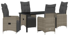 vidaXL Σέτ φαγητού για κήπο με μαξιλάρι 5 pcs Γκρι Πολυ ράταν