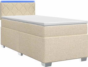 vidaXL Κρεβάτι Box Spring με Στρώμα και LED Κρεμ 80 x 200 cm Ύφασμα