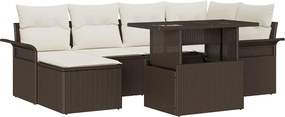 vidaXL Σετ Καναπέ Κήπου με μαξιλάρι 7 pcs Καφέ Πολυ ράταν