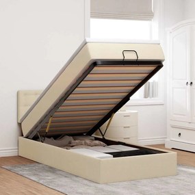 vidaXL Οθωμανικό κρεβάτι με στρώμα &amp; LEDs Cream 90x200 cm Ύφασμα