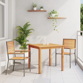 vidaXL Σετ Σερβιρίσματος Κήπου  3 τεμαχίων Γκρι Πολυ Ράτταν Ακακίας